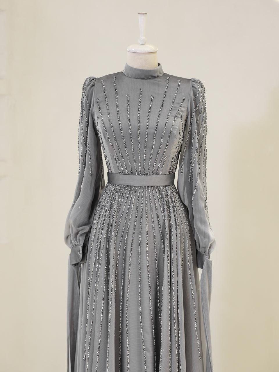 Sienna - Elegant Gray Embellished Gown