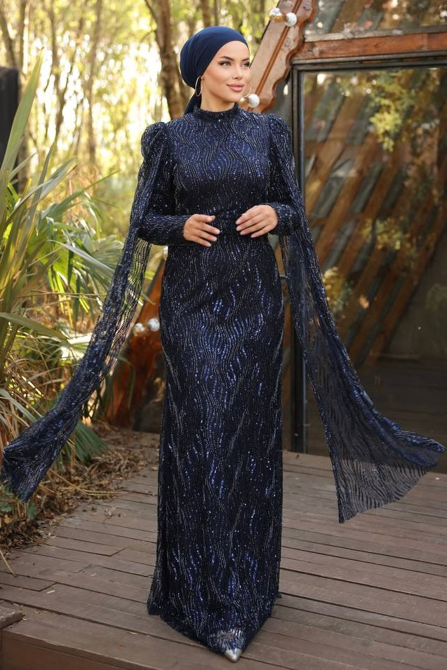 Anastasia - Long sleeve Navy Blue Gown Shopanisa - Tendances An-Nisa Anastasia - Long sleeve Navy Blue Gown Shopanisa - Tendances An-Nisa