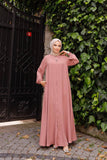 Front zipper pink abaya with side pockets 