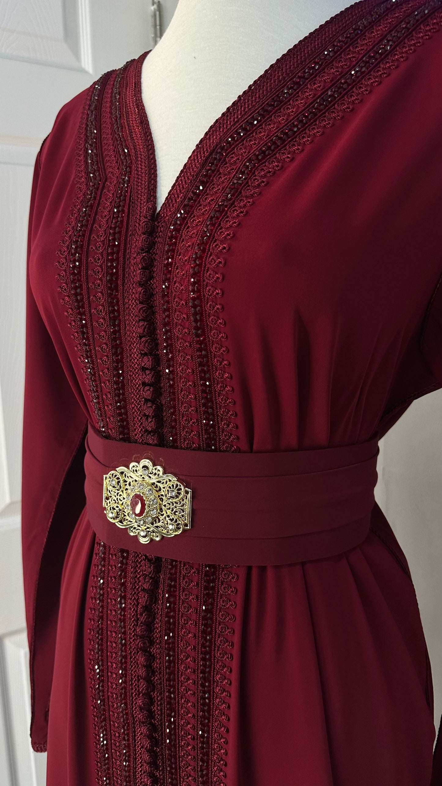 Burgundy Moroccan Kaftan with Embellished Belt