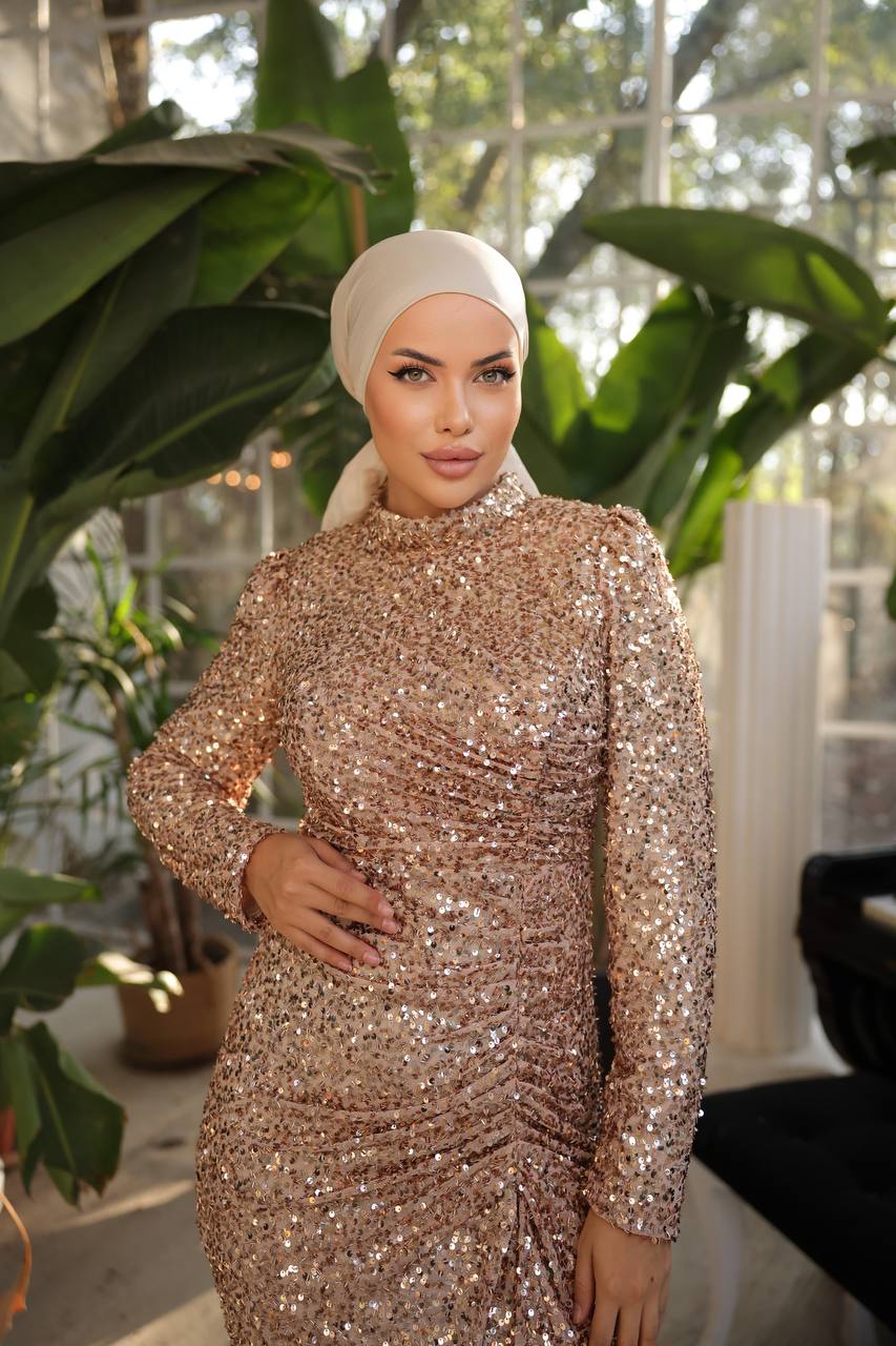Bronze long sleeves sequin dress
