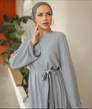 Simple abaya with belt silver blue 