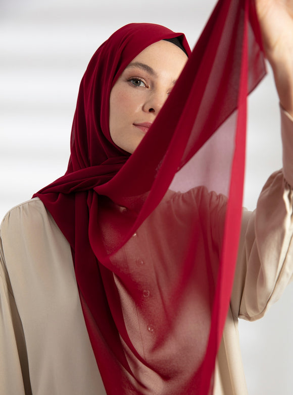Carmine Red Chiffon Hijab