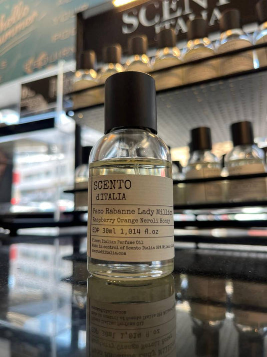 Scento d’Italia Paco Rabanne Lady Million inspired perfume oil, long-lasting Dubai fragrance in 30 ml bottle, perfect for travel and handbags.