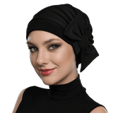 Black Bow Knotted Head Wrap-Head Cover Turban-Shopanisa
