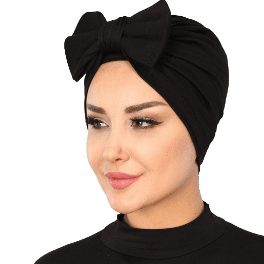 Black Bow Knotted Head Wrap-Head Cover Turban-Shopanisa