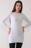 White Long Sleeve Mid-Thigh T-Shirt-Women's T-shirt-Shopanisa