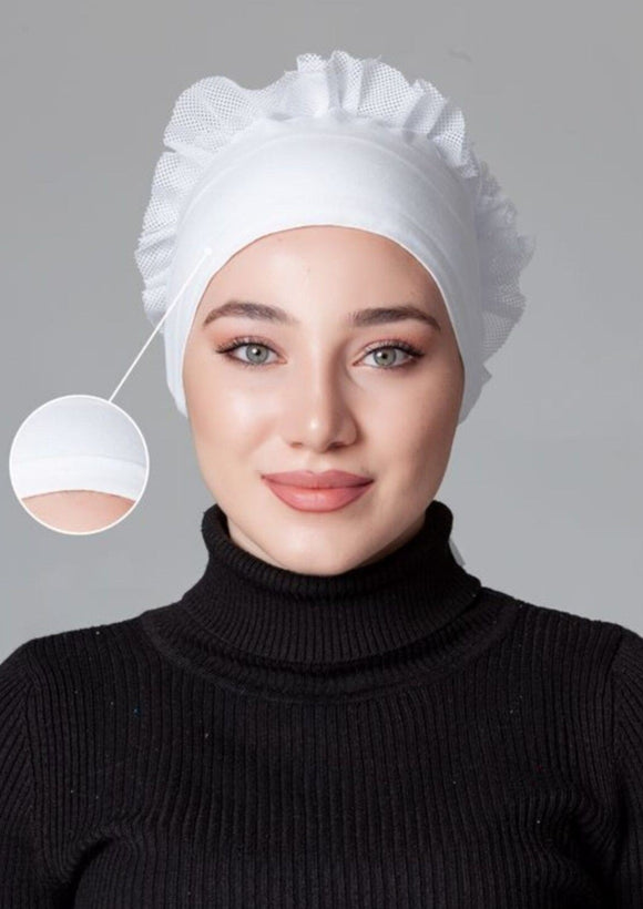 Volumizer under-scarf cap | Tie-back bonnet | White-Head Cover Turban-Shopanisa