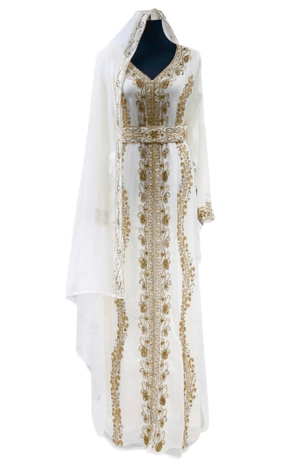 Embroidered Kaftan - White-Abaya Kaftan dress-Shopanisa