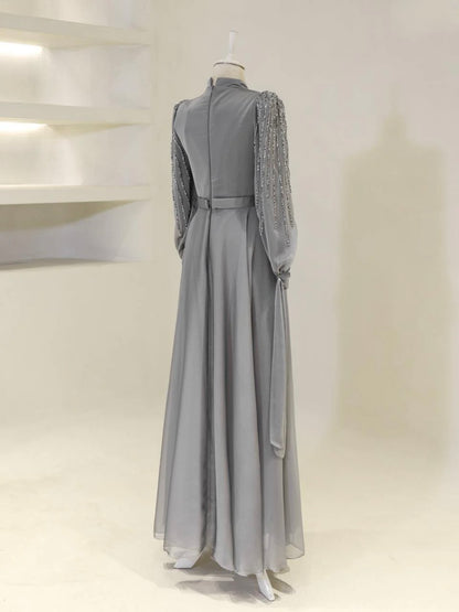 Sienna - Elegant Gray Embellished Gown