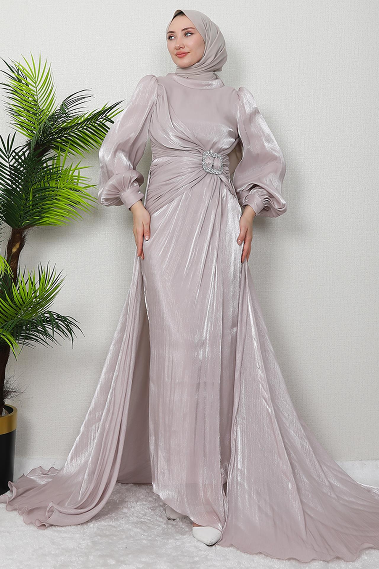 Nisa Long sleeve evening dress 38 Rose Poudre