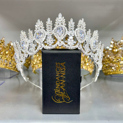 Luxurious Bridal Crown - Zirconia Gold Plated Crown - Quinceañera Tiara