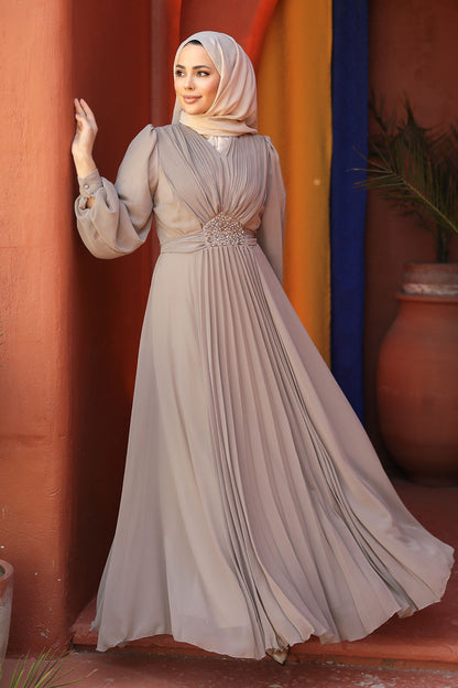 Long Sleeve Chiffon Dress - Mink Modest Evening Dress Shopanisa - Tendances An-Nisa Long Sleeve Chiffon Dress - Mink Modest Evening Dress Shopanisa - Tendances An-Nisa