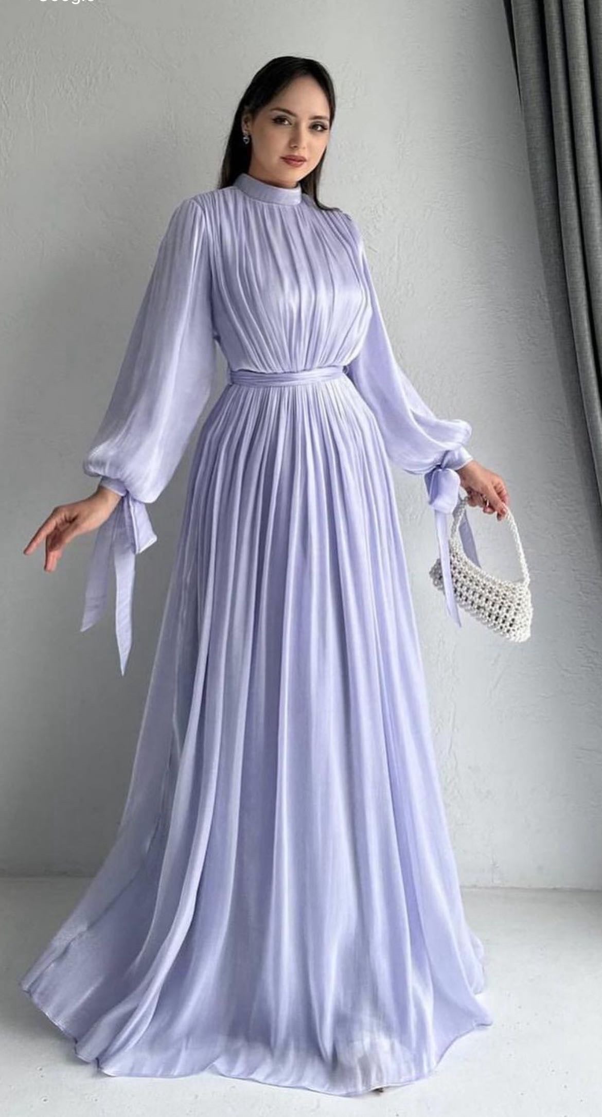 Long sleeve lilac evening dress - modest dress 