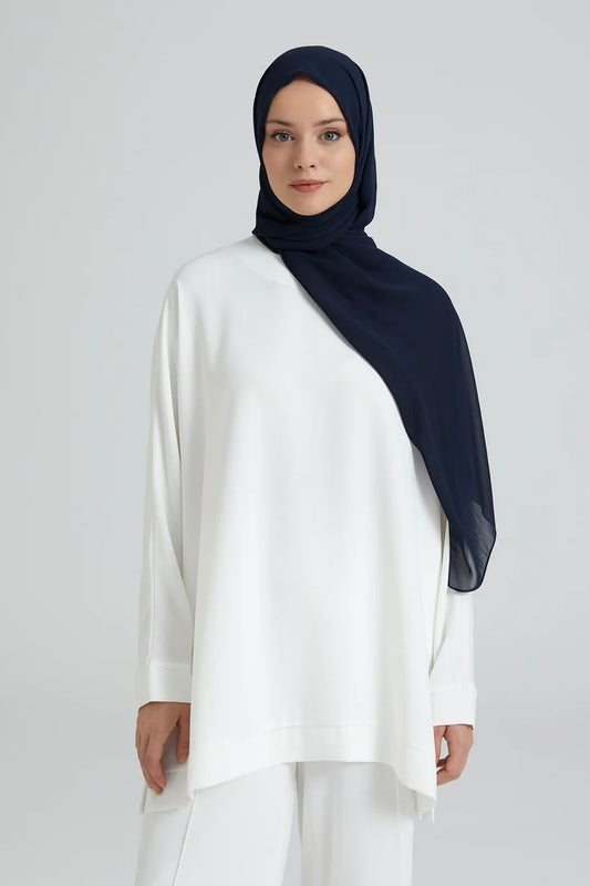 Hijab en mousseline de soie de qualité supérieure - Bleu marine 