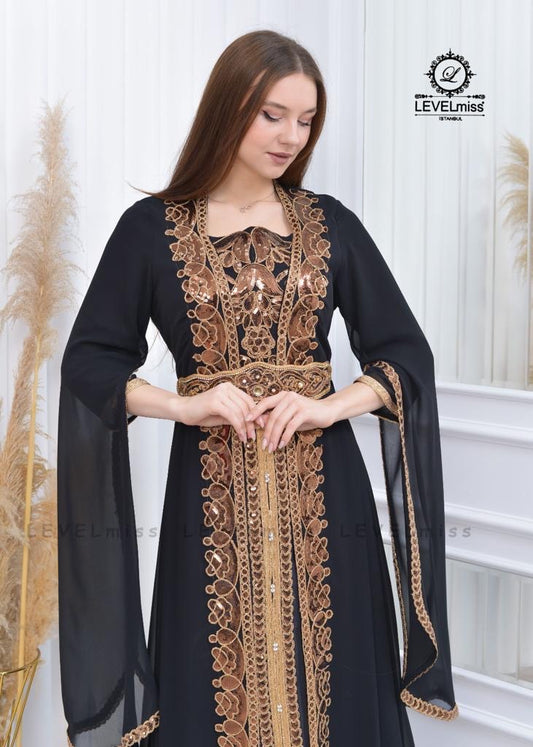 Caftan Brodé Aya - Noir