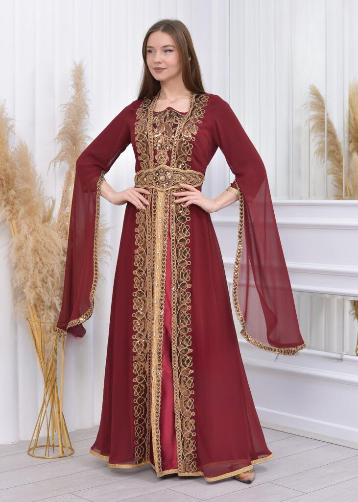 Caftan Brodé Aya - Bordeaux