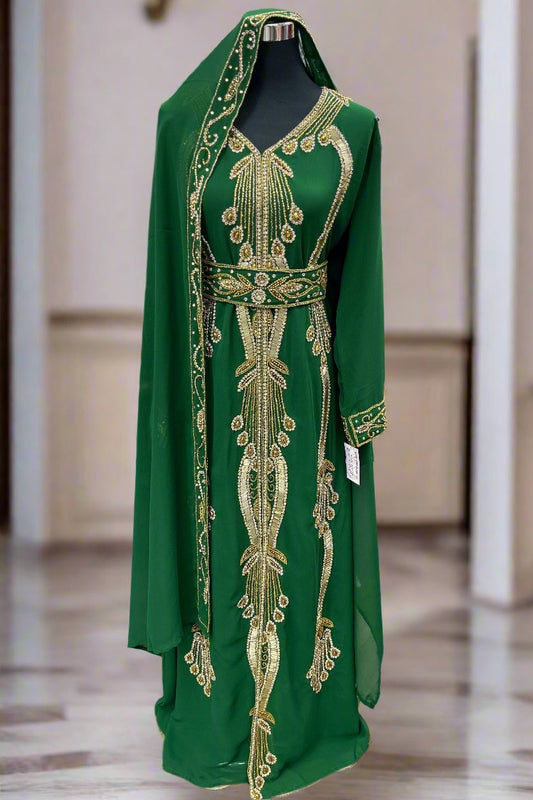 Green_Dubai_Kaftan_Rhinestone Embroidery