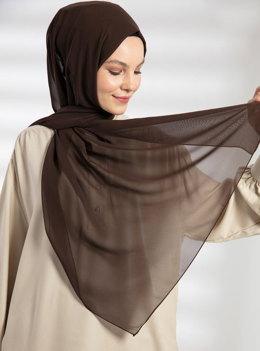 Hijab en mousseline de soie de qualité supérieure - Marron 