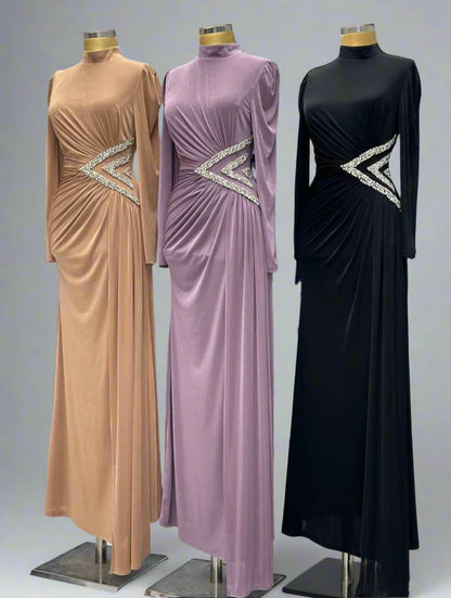 Lilac Long Sleeve Jersey Evening Dress