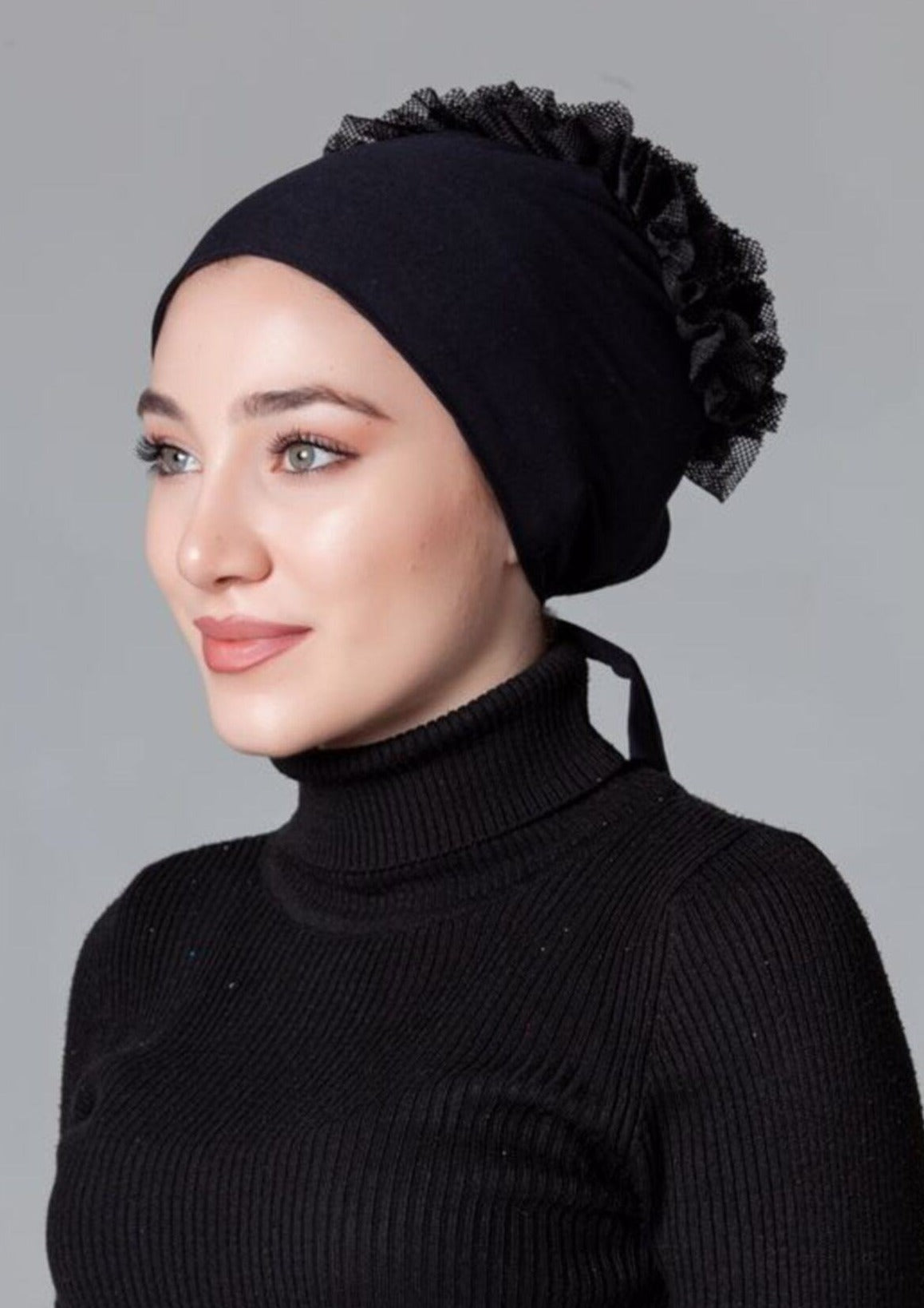 Volumizer under-scarf cap | Tie-back bonnet | Black-Head Cover Turban-Shopanisa