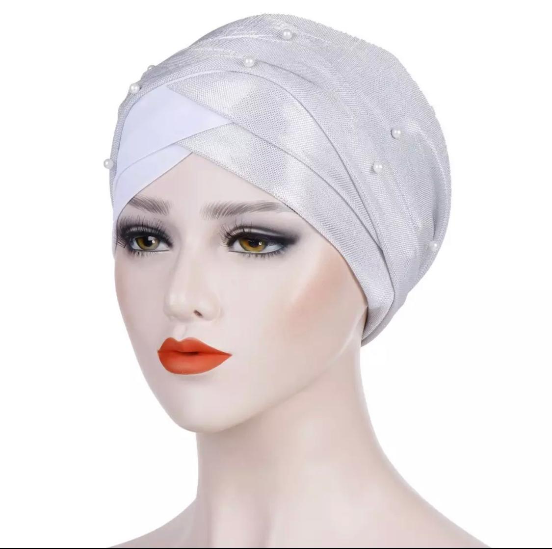 Gold Pearl Pre-Tied Head Wrap-Head Cover-Shopanisa