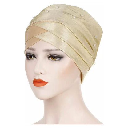 Gold Pearl Pre-Tied Head Wrap-Head Cover-Shopanisa