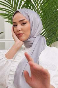 Hijab Satin Exclusif - Gris Argenté