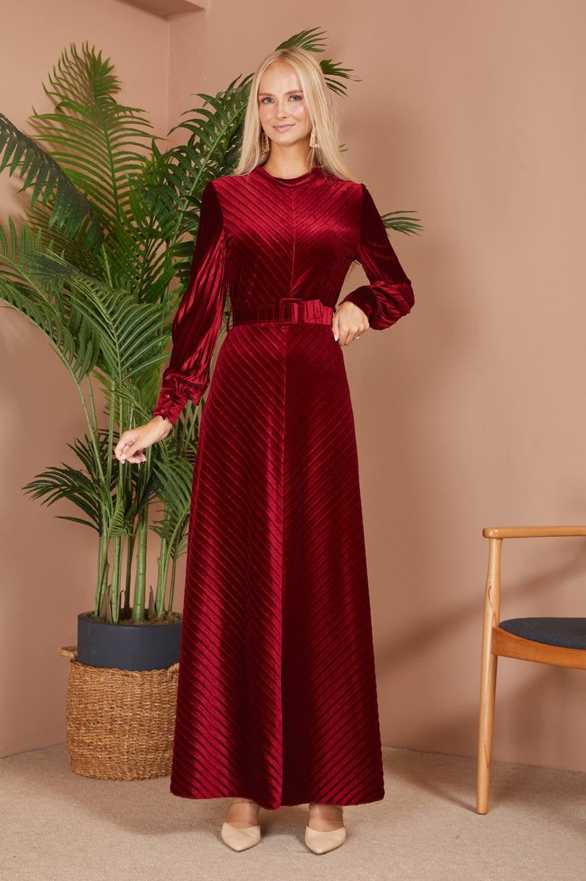 Velvet Maxi Dress - Burgundy-Shopanisa